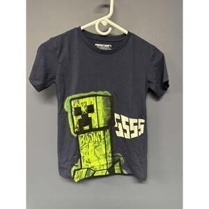Minecraft Creeper Graphic Kids T-Shirt Navy Blue Size S 6/7 Short Sleeve
